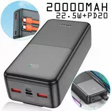Power bank HOCO J119A, павербанк 22.5W+PD20, ємність 20000 mAh, швидке заряджання, дисплей і вбудований кабель