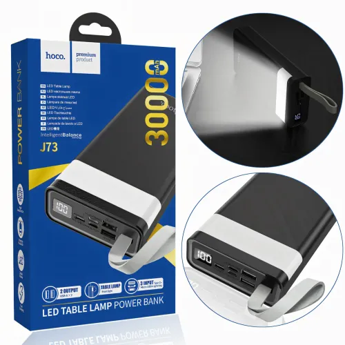 HOCO J73 портативний акумулятор 30000mAh з настільною лампою, з LED цифровим дисплеєм, MicroUSB/Type-C