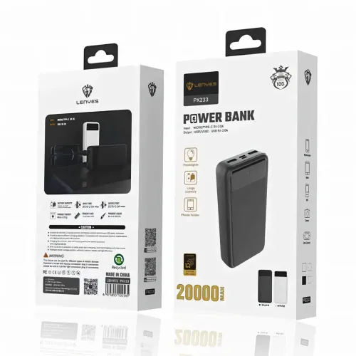 Зовнішній акумулятор LENYES PX-233 20000 мА·год, Power bank міні з LED-індикатором, реальна ємність - фото 6