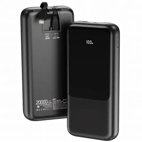 Power Bank Lenyes PX251D 20000 mAh з Швидкою зарядкою QC3+PD і LED Дисплеєм, реальна місткість, 22.5W, чорний - фото 2