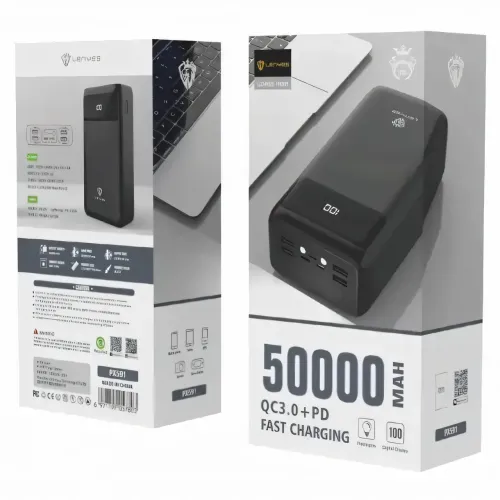 Power Bank LENYES PX591 50000mAh з Швидким Заряджанням 20W+PD і LED Дисплеєм, реальна місткість, 4 USB/type-C - фото 6
