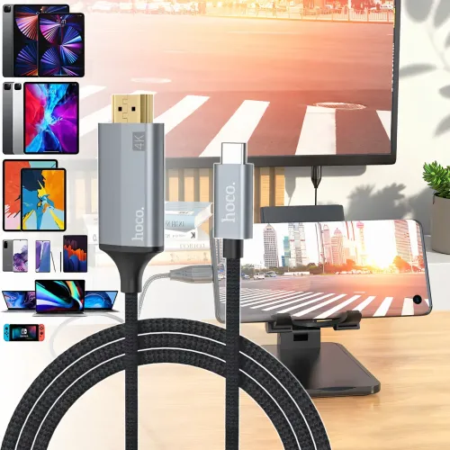 Кабель-переходник HOCO UA13 Type-C на HDMI 4K, Full HD 4K/2K, адаптер 1.8 м из нейлона и алюминия