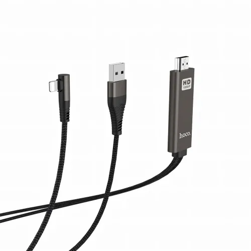 Кабель-переходник HOCO UA14 USB - Lightning - HDMI, 2 м, 1080P HD, алюмінієвий сплав - фото 5