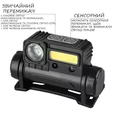 Налобний ліхтар BL 123 COB з датчиком руху, ліхтарик із магнітним кріпленням + USB заряджання, метал