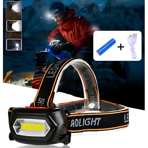 Налобный фонарь BL 203, аккумуляторный светодиодный фонарик, COB, USB зарядка, 3 режима работы