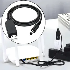 Кабель живлення DC 2.1x5.5mm, 5V-9V, USB 5V->9 V, кабель перехідник для роутера від повербанка, чорний