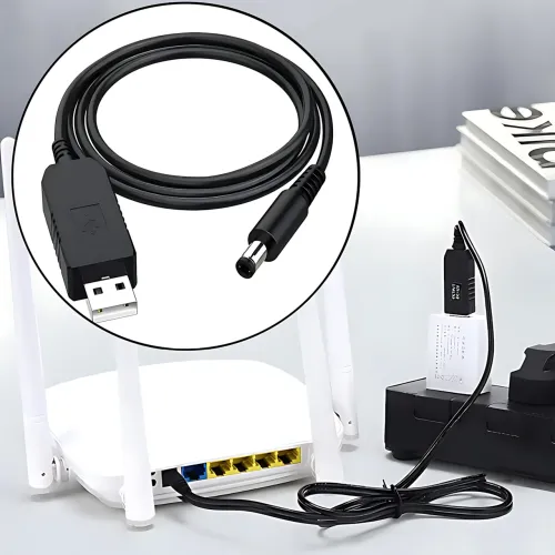 Кабель живлення DC 2.1x5.5mm, 5V-9V, USB 5V->9 V, кабель перехідник для роутера від повербанка, чорний