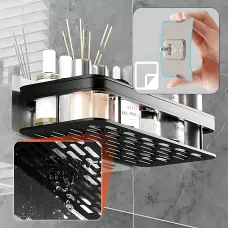 Настінний органайзер для ванної, металева самоклейна полиця Bathroom shelf, до 10 кг, матовий чорний