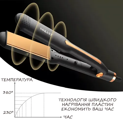 Праска SOKANY SK-993, випрямляч стайлер для укладання волосся з керамічними пластинами та сенсорним керуванням - фото 4