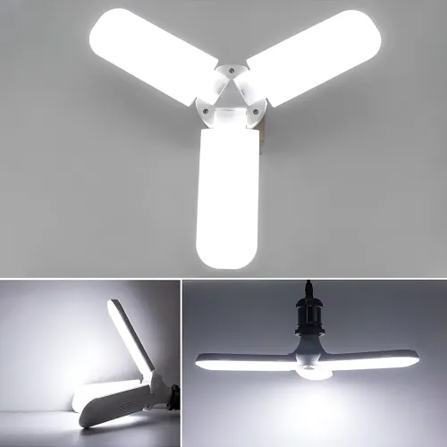 Світлодіодна складана лампочка, E27 Fan blade bulb, 3 лопаті, 60 ВТ, біле тепле світіння, робота від 220 В - фото 6