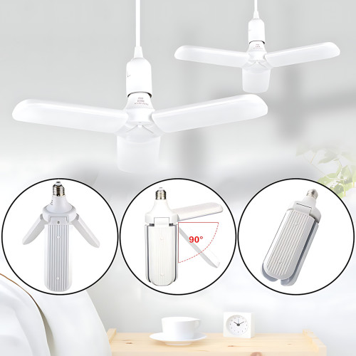 Светодиодная складная лампочка, E27 Fan blade bulb, 3 лопасти, 60 ВТ, белое теплое свечение, работа от 220В - фото 9