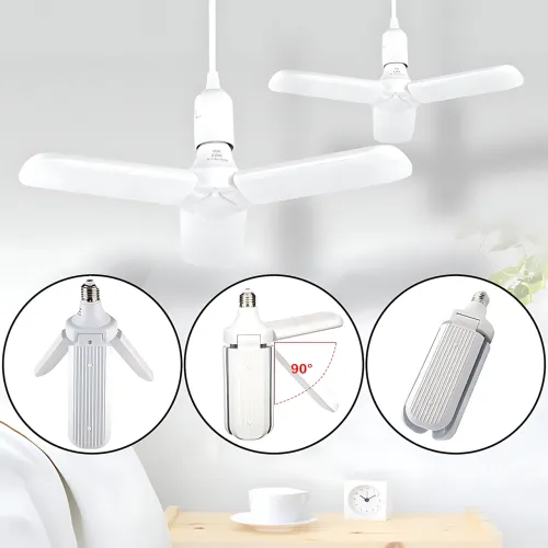 Світлодіодна складана лампочка, E27 Fan blade bulb, 3 лопаті, 60 ВТ, біле тепле світіння, робота від 220 В