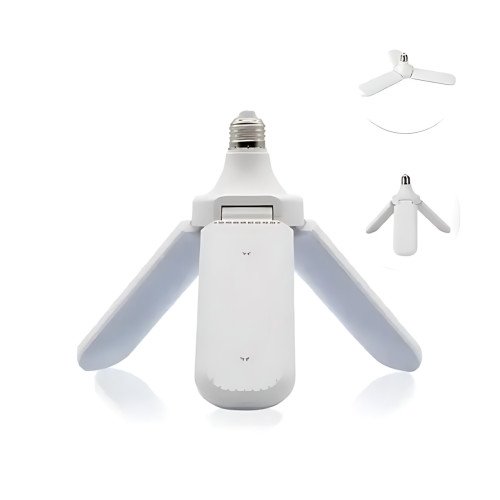 Светодиодная складная лампочка, E27 Fan blade bulb, 3 лопасти, 60 ВТ, белое теплое свечение, работа от 220В