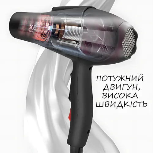 Фен SOKANY X6, 2200 Вт, 2 швидкості, з насадкою-концентратором у комплекті, робота від мережі + іонізація - фото 4