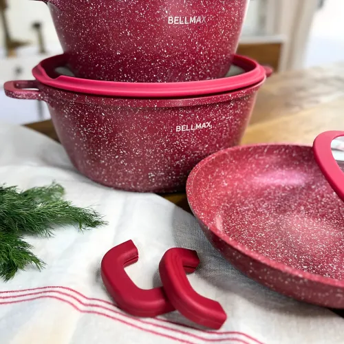Набір посуду 9 предметів Bellmax Cookware Set BM152, антипригарний посуд із гранітним покриттям, для всіх плит Червоний - фото 2