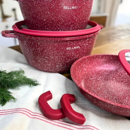 Набор посуды 9 предметов Bellmax Cookware Set BM152, антипригарная посуда с гранитным покрытием, для всех плит Красный - фото 2