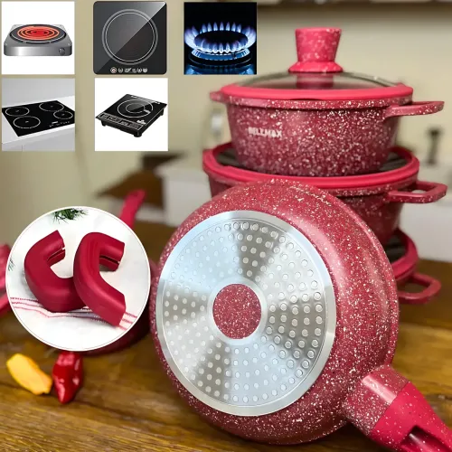 Набор посуды 9 предметов Bellmax Cookware Set BM152, антипригарная посуда с гранитным покрытием, для всех плит Красный