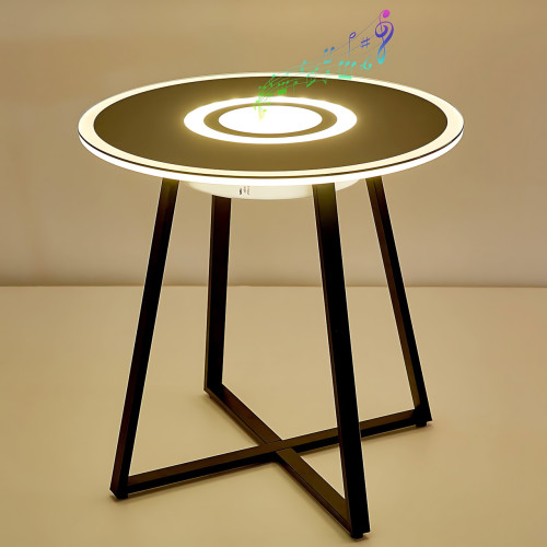 Музыкальный столик с подсветкой RGB, круглый стеклянный журнальный столик с зарядкой и колонкой, Bluetooth - фото 3