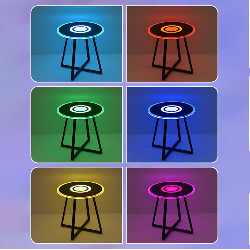 Музыкальный столик с подсветкой RGB, круглый стеклянный журнальный столик с зарядкой и колонкой, Bluetooth - фото 9