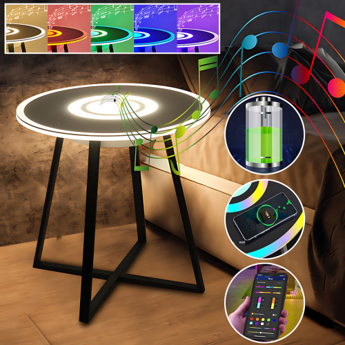 Музыкальный столик с подсветкой RGB, круглый стеклянный журнальный столик с зарядкой и колонкой, Bluetooth - фото 10