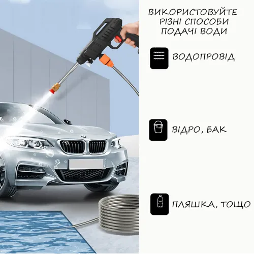 Универсальная мойка Water Gun, аккумуляторная мини-мойка высокого давления, 2 АКБ в комплекте, черный - фото 5
