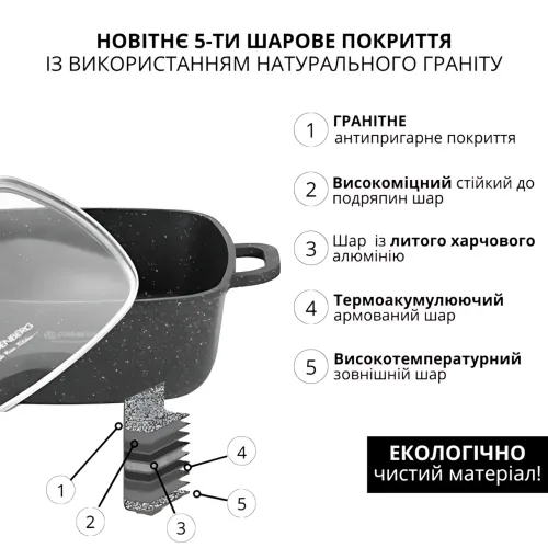 Набір посуду Bellmax Cookware Set BM-132, квадратні каструлі з гранітним покриттям, сковорода, прихватки - фото 8