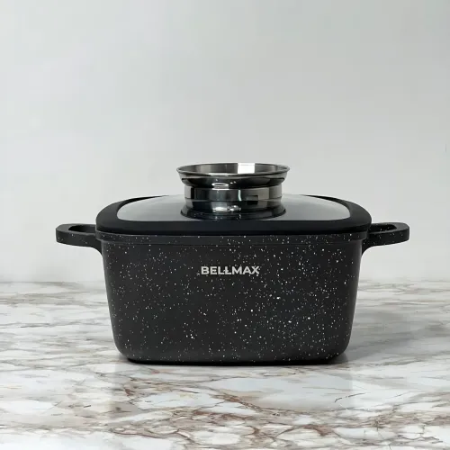Набір посуду Bellmax Cookware Set BM-132, квадратні каструлі з гранітним покриттям, сковорода, прихватки - фото 2