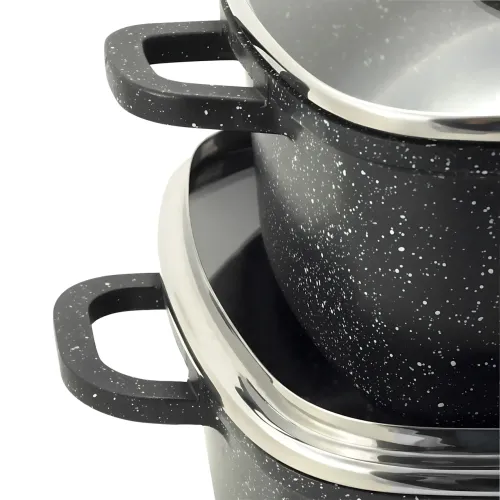 Набір посуду Bellmax Cookware Set BM-132, квадратні каструлі з гранітним покриттям, сковорода, прихватки - фото 5