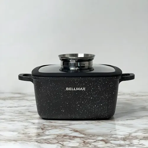 Набор посуды Bellmax Cookware Set BM-132, квадратные кастрюли с гранитным покрытием, сковорода, прихватки - фото 2