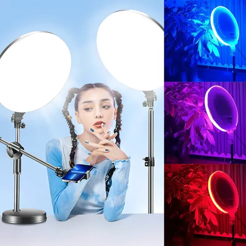 Круглая светодиодная лампа RGB-LED Fill Light GS-450 45см, цветная портативная лампа для фото и видео + пульт - фото 10