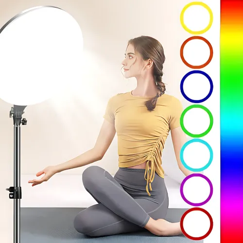 Круглая светодиодная лампа RGB-LED Fill Light GS-450 45см, цветная портативная лампа для фото и видео + пульт