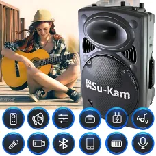 Портативна колонка Su-Kam BT 120D/212D+, 300 Вт, 7500 mAh, Bluetooth, 2 мікрофони, 12v/220v