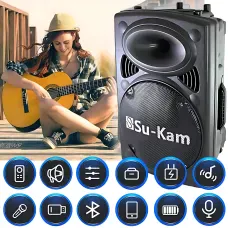 Портативна колонка Su-Kam BT 120D/212D+, 300 Вт, 7500 mAh, Bluetooth, 2 мікрофони, 12v/220v