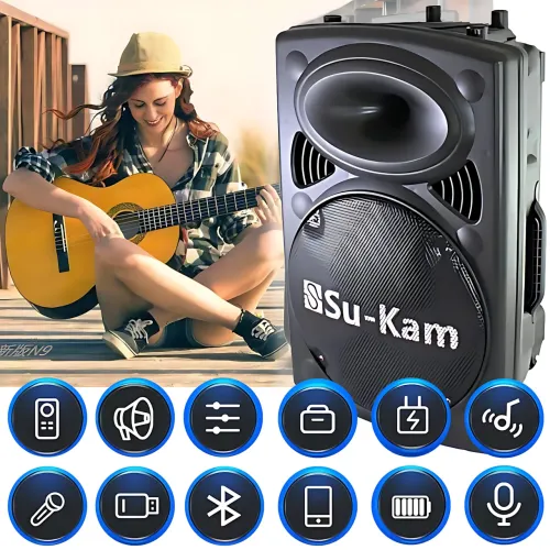 Портативна колонка Su-Kam BT 120D/212D+, 300 Вт, 7500 mAh, Bluetooth, 2 мікрофони, 12v/220v