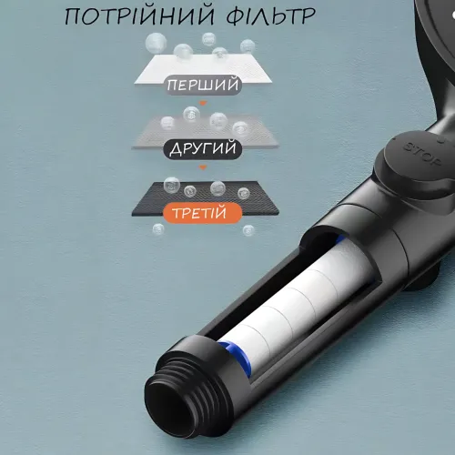 Лійка для душу Shower set AND, 6 режимів, з кнопкою стоп і самоочисним отвором, чорна душова насадка - фото 5