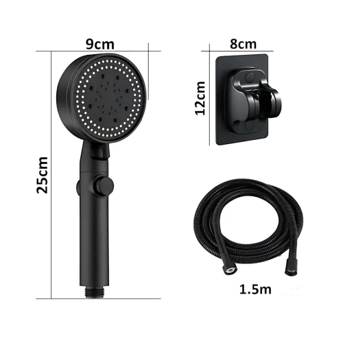 Лійка для душу Shower set AND, 6 режимів, з кнопкою стоп і самоочисним отвором, чорна душова насадка - фото 9