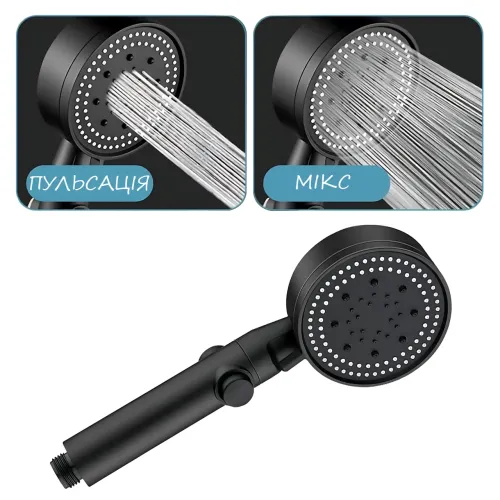 Лійка для душу Shower set AND, 6 режимів, з кнопкою стоп і самоочисним отвором, чорна душова насадка - фото 7