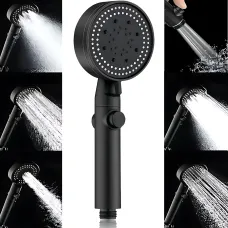 Лійка для душу Shower set AND, 6 режимів, з кнопкою стоп і самоочисним отвором, чорна душова насадка