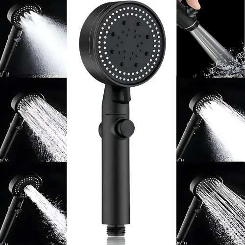 Лійка для душу Shower set AND, 6 режимів, з кнопкою стоп і самоочисним отвором, чорна душова насадка