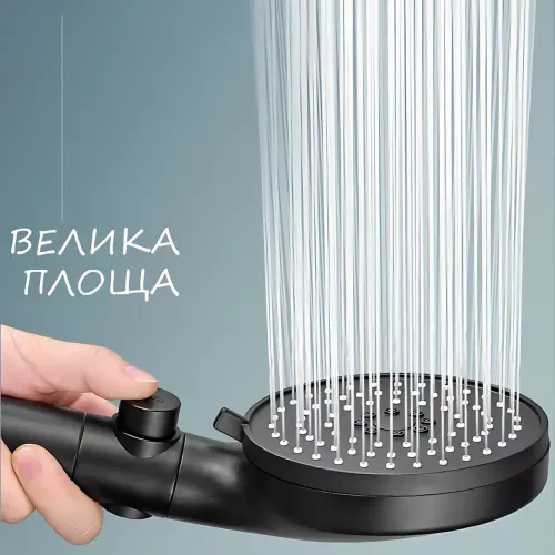 Лейка для душа Shower set AND, 6 режимов, с кнопкой стоп и самоочищающимся отверстием, черная душевая насадка - фото 4