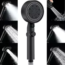 Лійка для душу Shower set AND, 6 режимів, з кнопкою стоп і самоочисним отвором, чорна душова насадка
