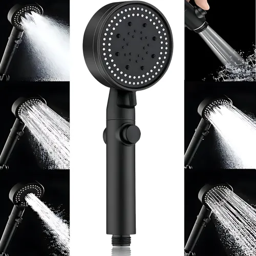 Лейка для душа Shower set AND, 6 режимов, с кнопкой стоп и самоочищающимся отверстием, черная душевая насадка
