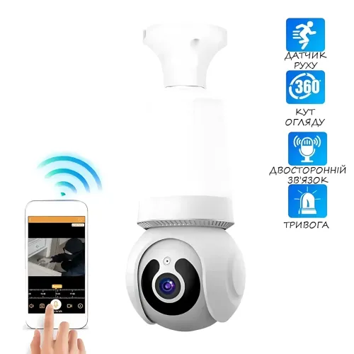 WiFi камера в патрон E27, камера Panda Eyes Q26 с датчиком движения, лампой, ночной съемкой и микрофоном - фото 3