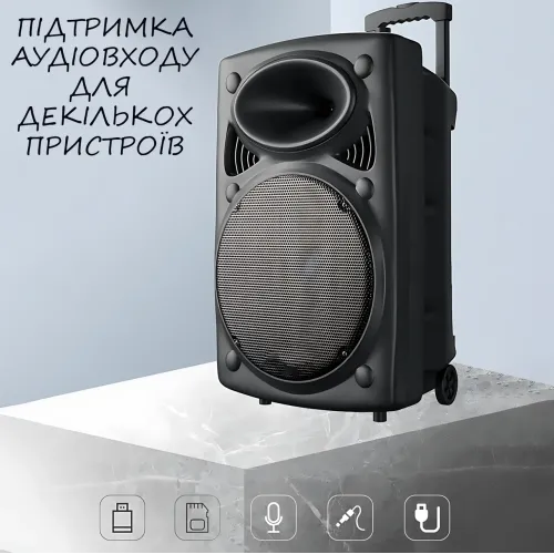Портативна колонка Su-Kam BT 150D + 2 мікрофони, велика колонка 12v/220v з Bluetooth на акумуляторі - фото 6