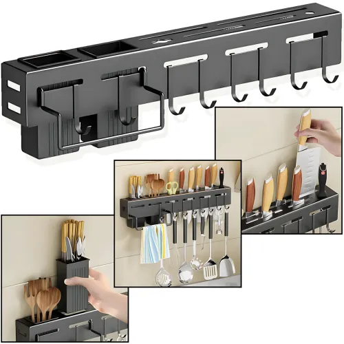 Настінна багатофункціональна стійка Tool rest AND-73-40-40PCS, кухонний органайзер 40 см для ножів, рушників