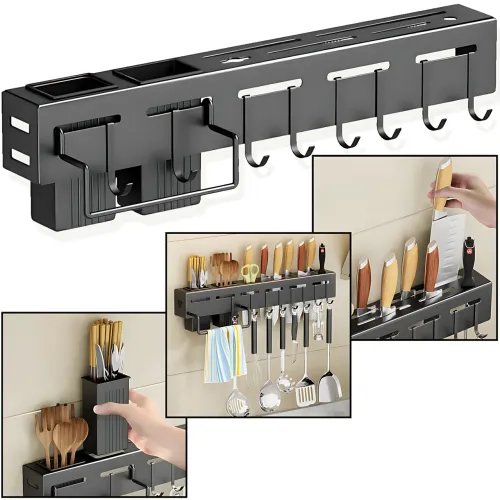 Настінна багатофункціональна стійка Tool rest AND-73-40-40PCS, кухонний органайзер 40 см для ножів, рушників
