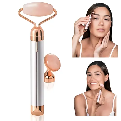 Вібромасажер для обличчя Flawless Contour, масажний контурний кварцовий ролик для обличчя з 2 насадками - фото 8
