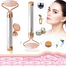 Вібромасажер для обличчя Flawless Contour, масажний контурний кварцовий ролик для обличчя з 2 насадками