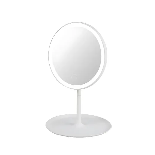 Косметичне дзеркало з LED-підсвіткою, з вбудованим акумулятором, кругле дзеркало для макіяжу, біле - фото 2