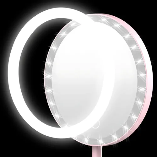 Косметичне дзеркало з LED-підсвіткою, з вбудованим акумулятором, кругле дзеркало для макіяжу, біле - фото 6